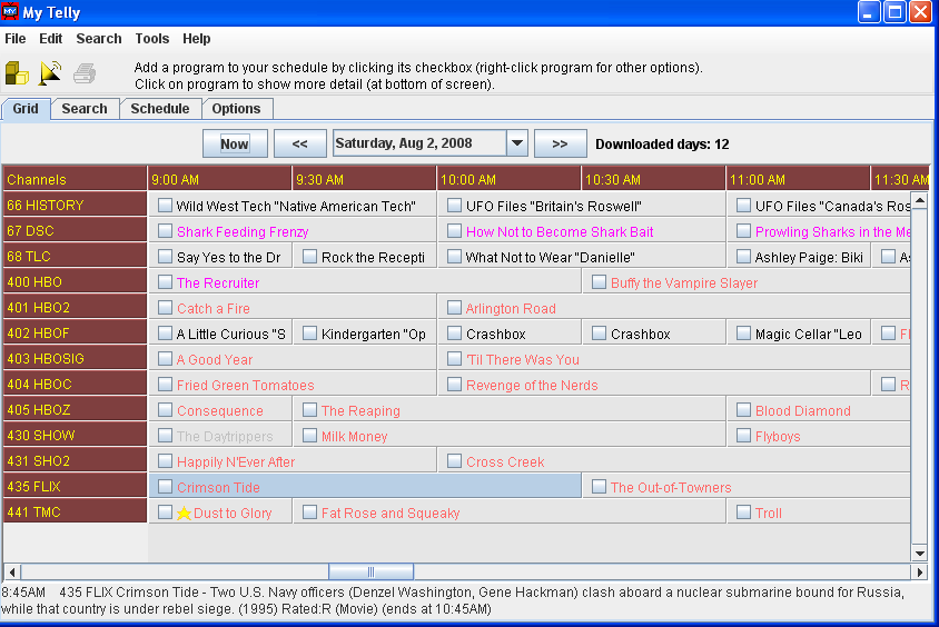 MyTelly Grid with Selected Channels