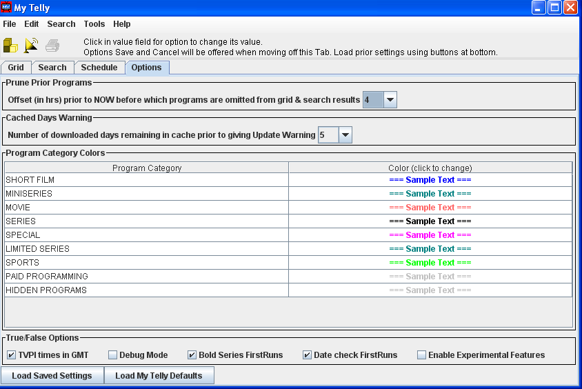 MyTelly Options Tab